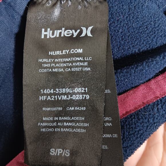 Hurley Fleece Pullover Sweatshirt Size Small Blue and Red Henley Snap Button Up - Picture 10 of 11